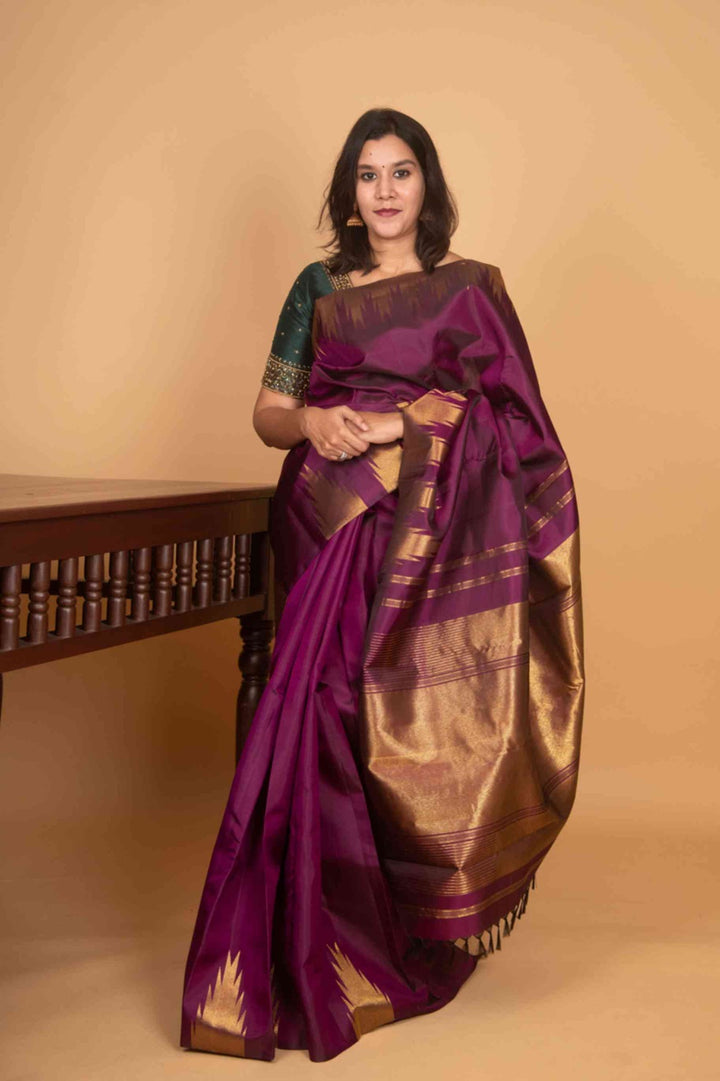 Grape purple temple border kanjivaram silk saree