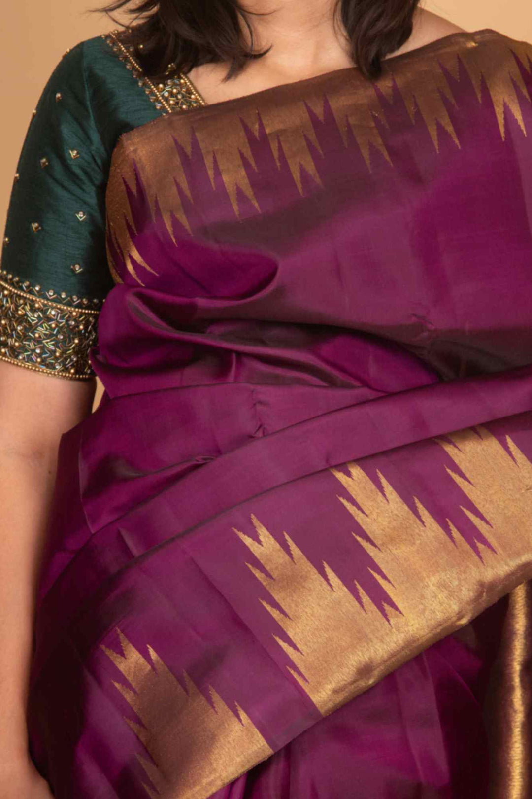 Grape purple temple border kanjivaram silk saree