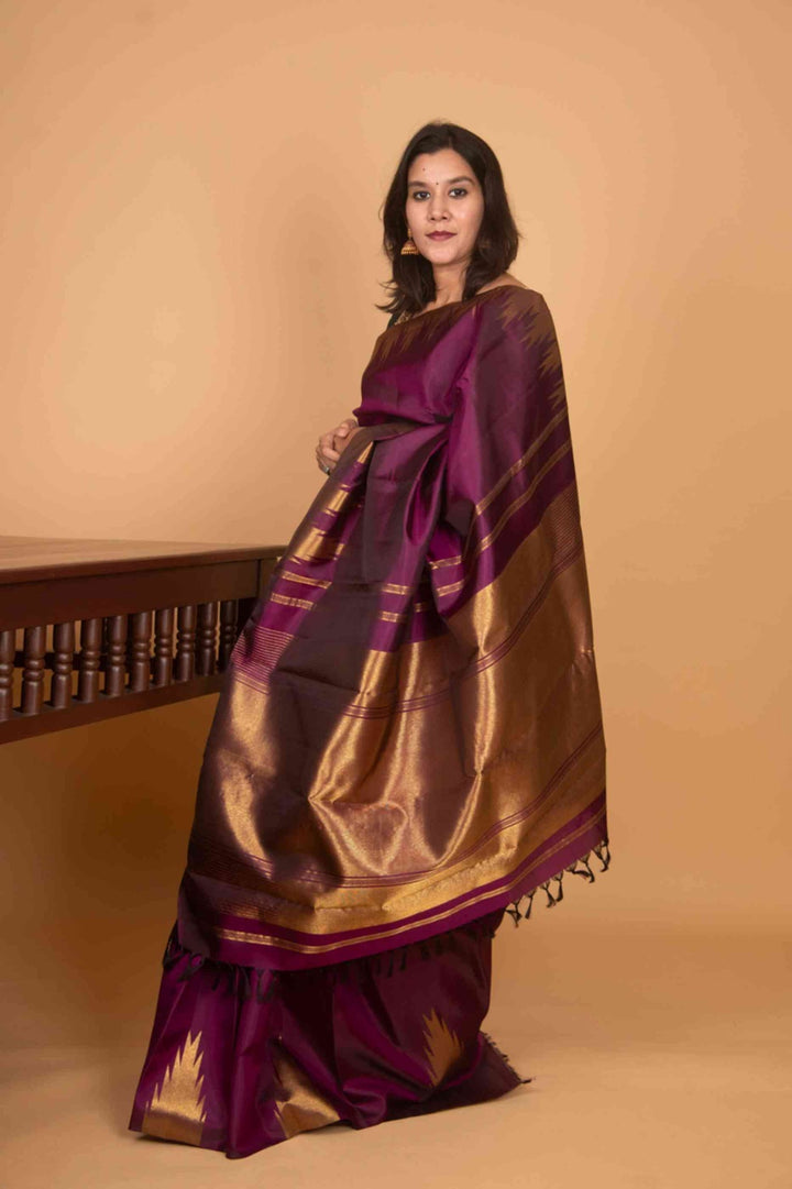 Grape purple temple border kanjivaram silk saree