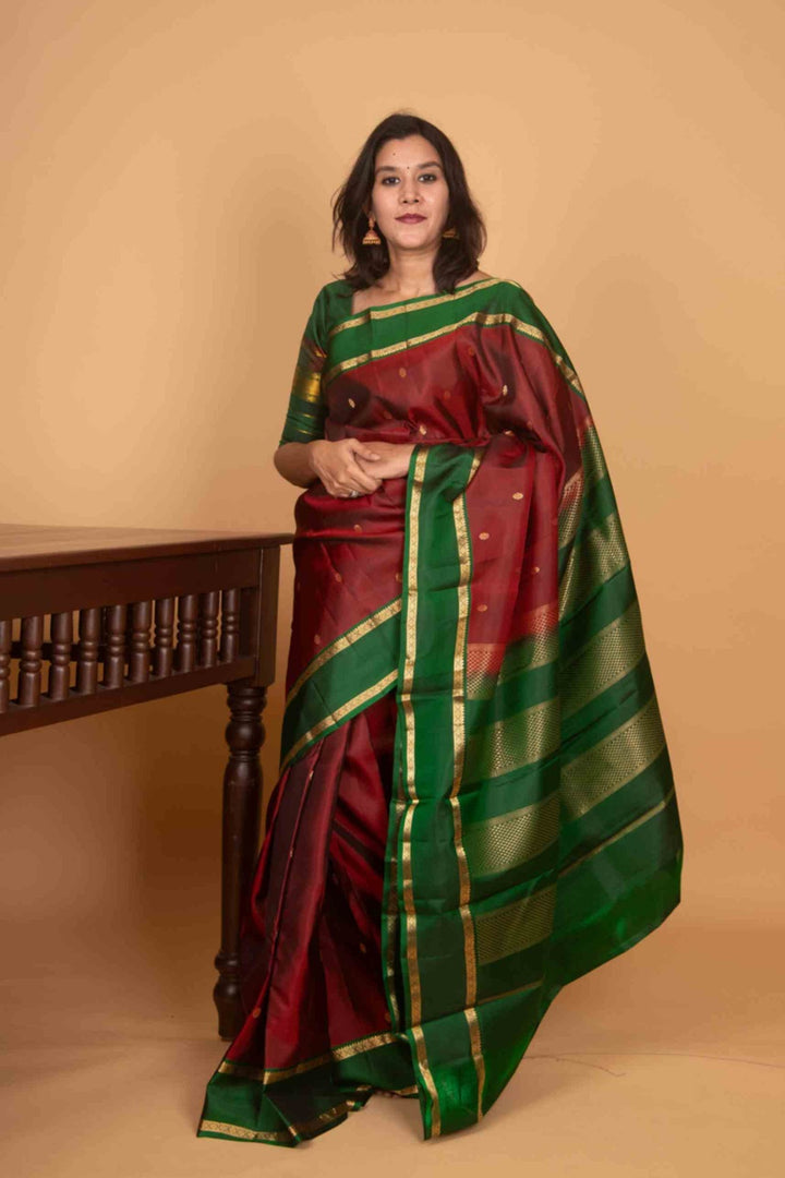 Burnt maroon retta pettu pure silk saree