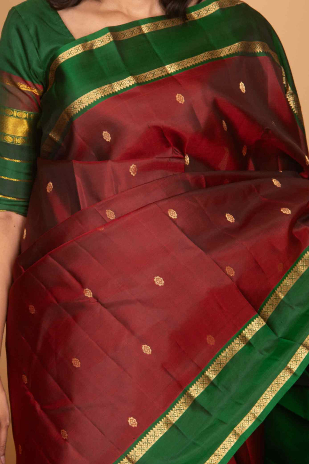 Burnt maroon retta pettu pure silk saree