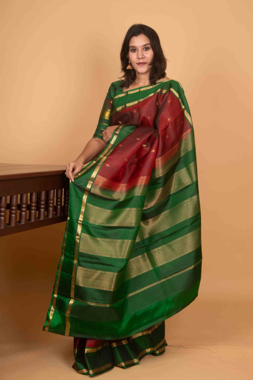 Burnt maroon retta pettu pure silk saree