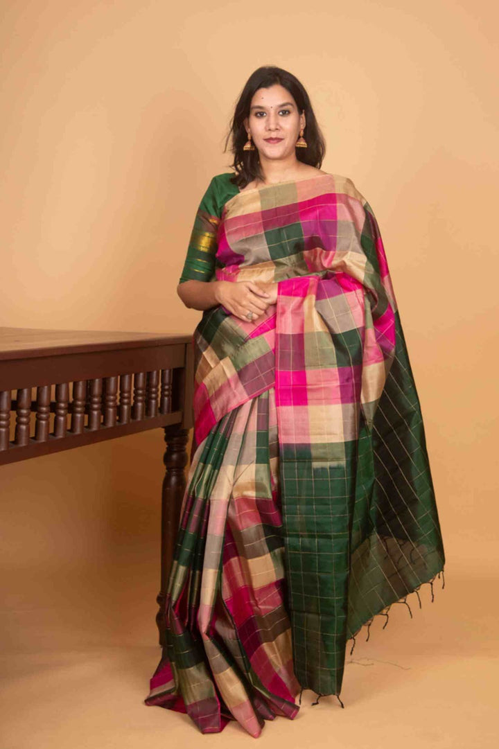 Pink and green palum pazhamum pure kanchi silk saree