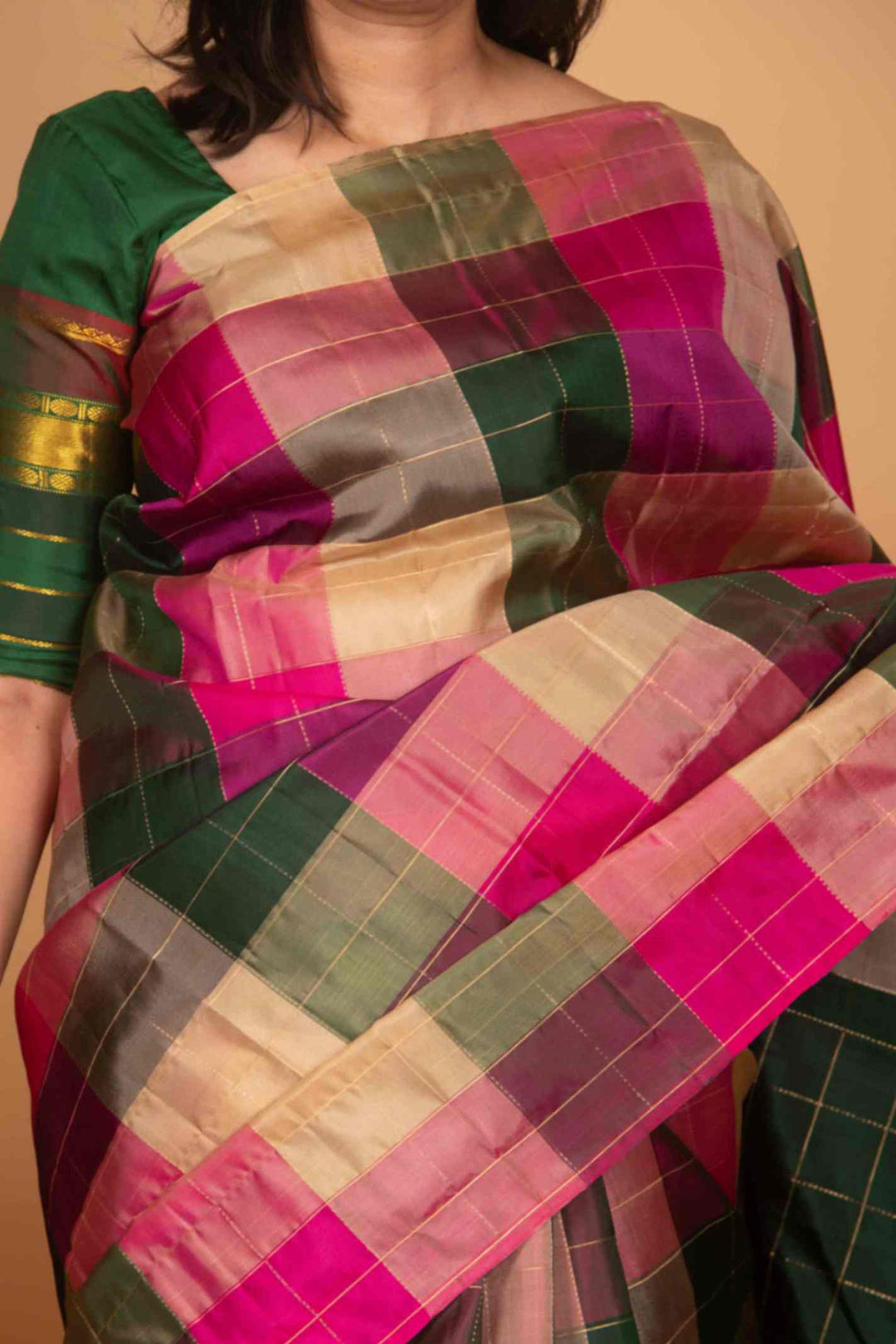 Pink and green palum pazhamum pure kanchi silk saree