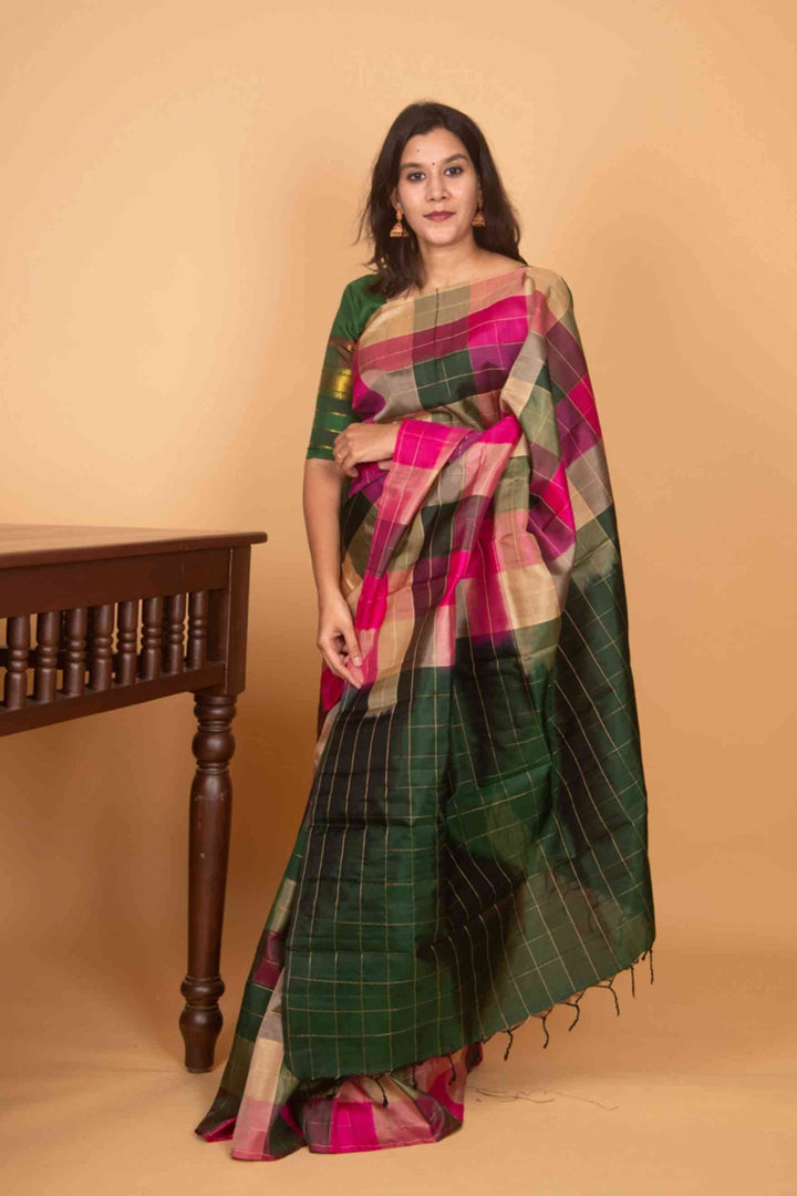 Pink and green palum pazhamum pure kanchi silk saree