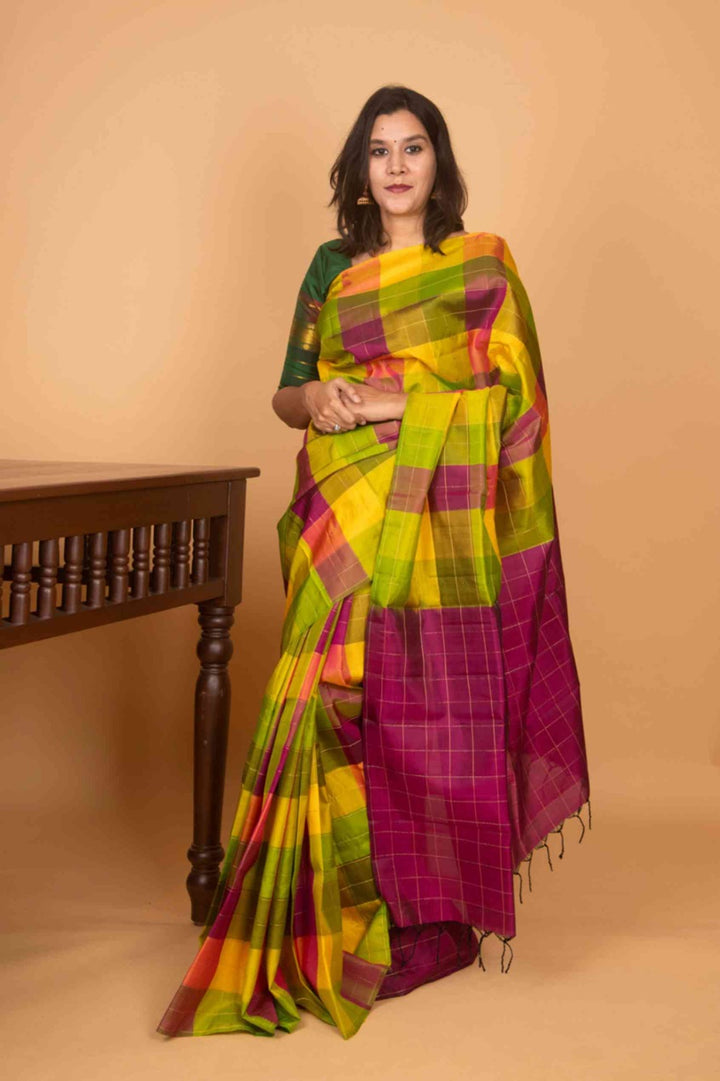 Yellow and green palum pazhamum pure kanchi silk saree