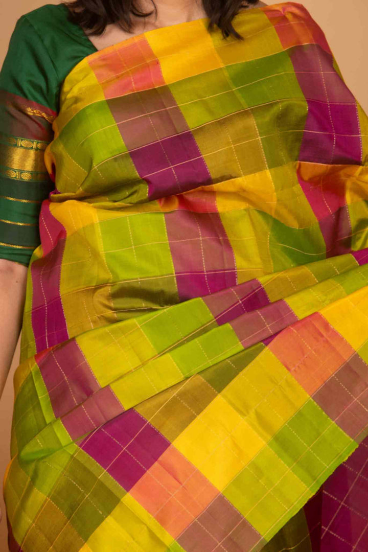 Yellow and green palum pazhamum pure kanchi silk saree