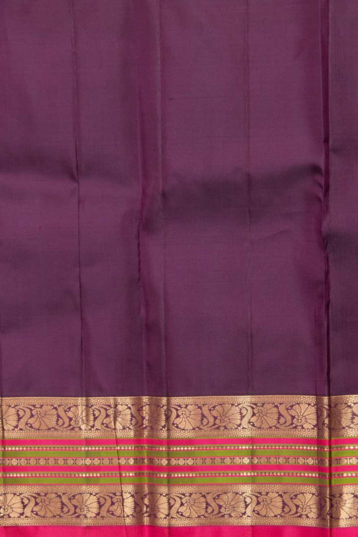 Lemon green and purple korvai silk saree