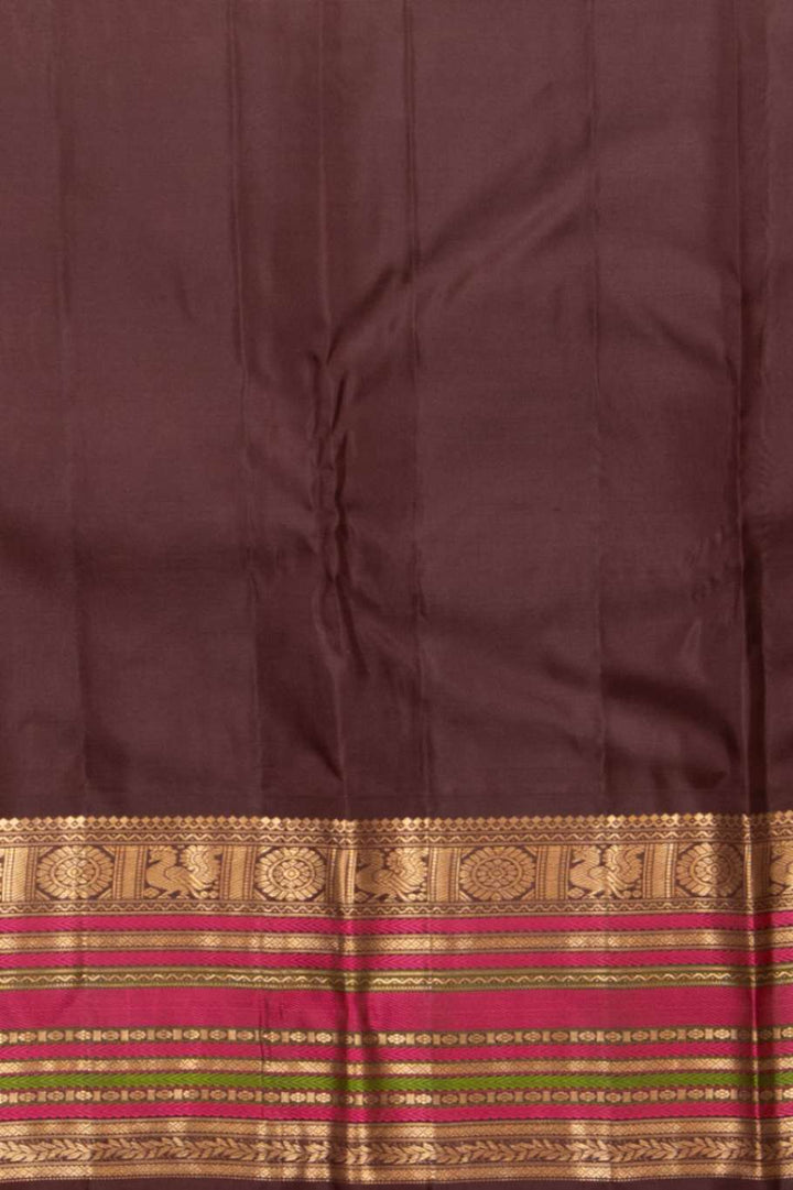 Tiger orange and bean brown korvai silk saree