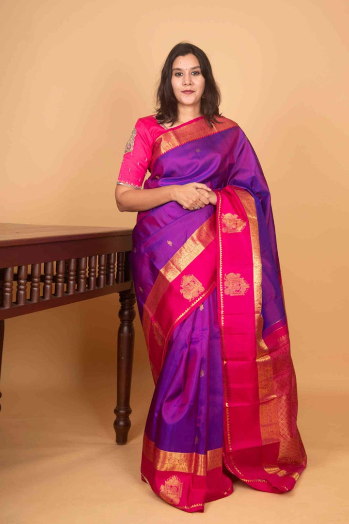 Dual tone purple and pink kanchi silk saree