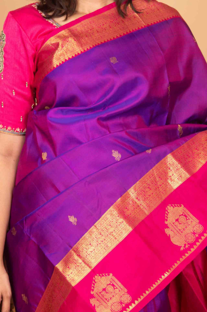 Dual tone purple and pink kanchi silk saree