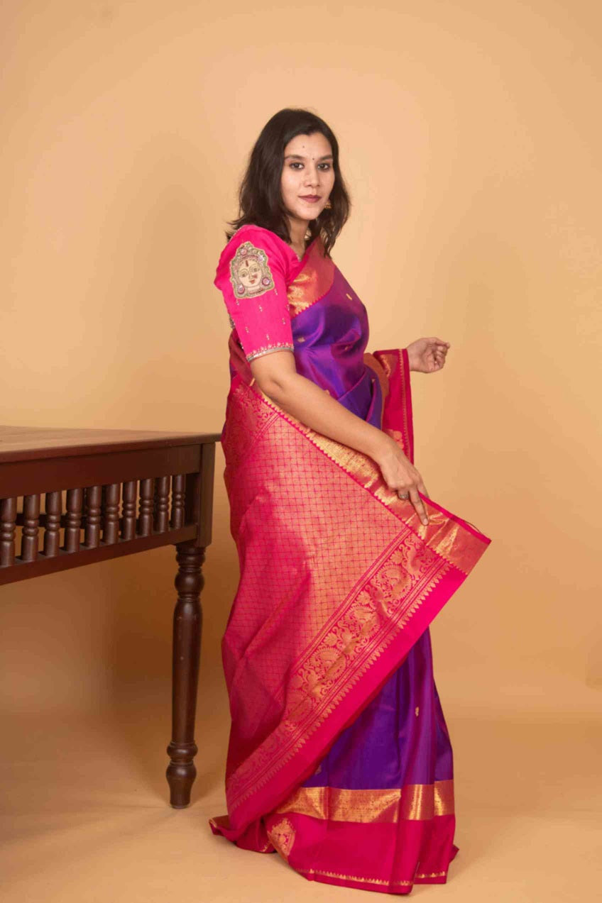 Dual tone purple and pink kanchi silk saree