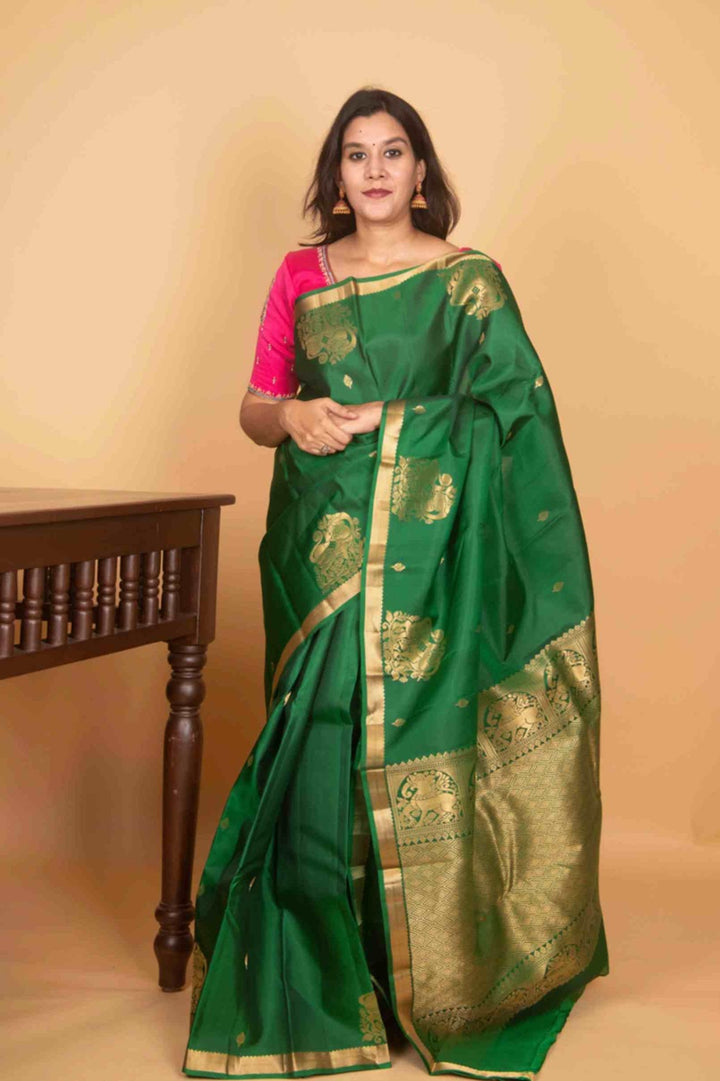 Forest green kanjivaram silk saree