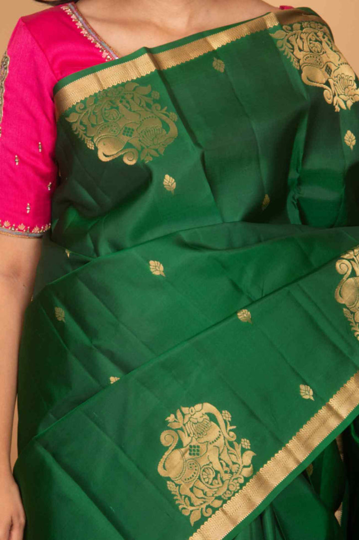 Forest green kanjivaram silk saree