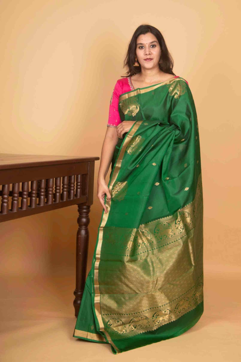 Forest green kanjivaram silk saree