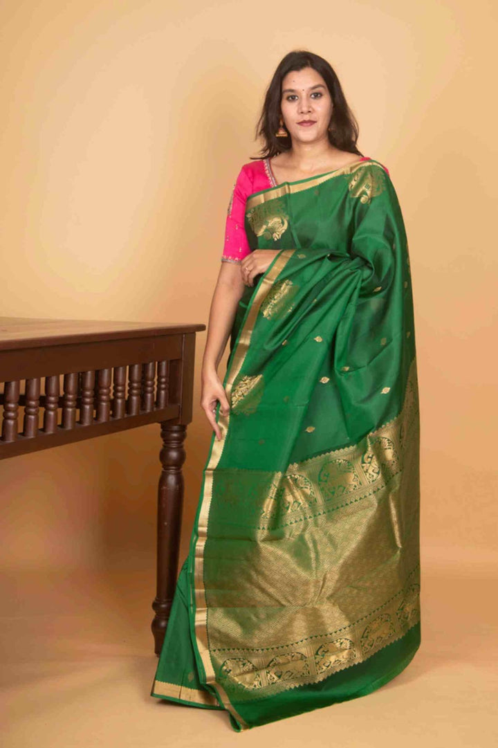 Forest green kanjivaram silk saree