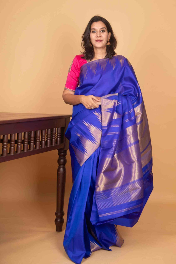 Royal blue temple border kanchipuram silk saree
