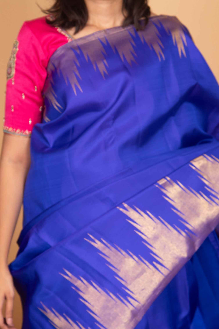 Royal blue temple border kanchipuram silk saree