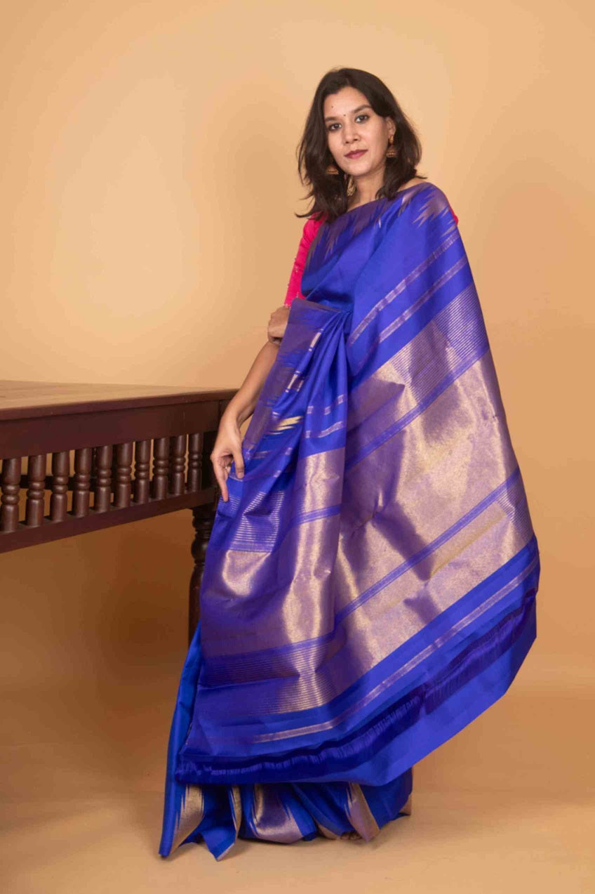 Royal blue temple border kanchipuram silk saree