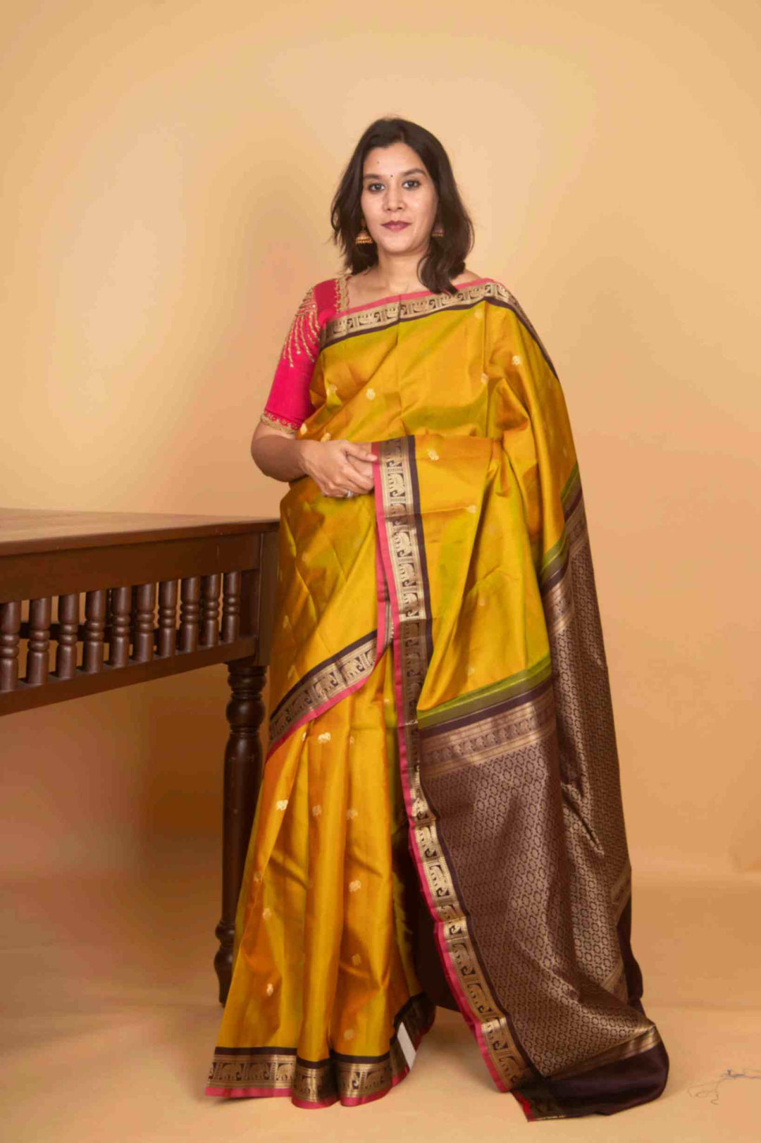 Vendhayam green korvai silk saree