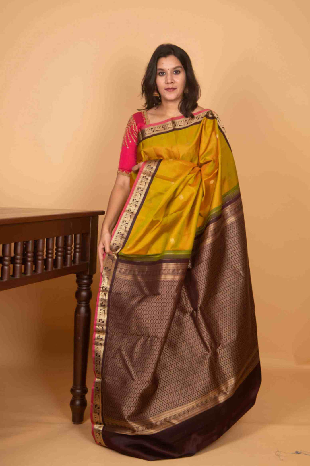 Vendhayam green korvai silk saree