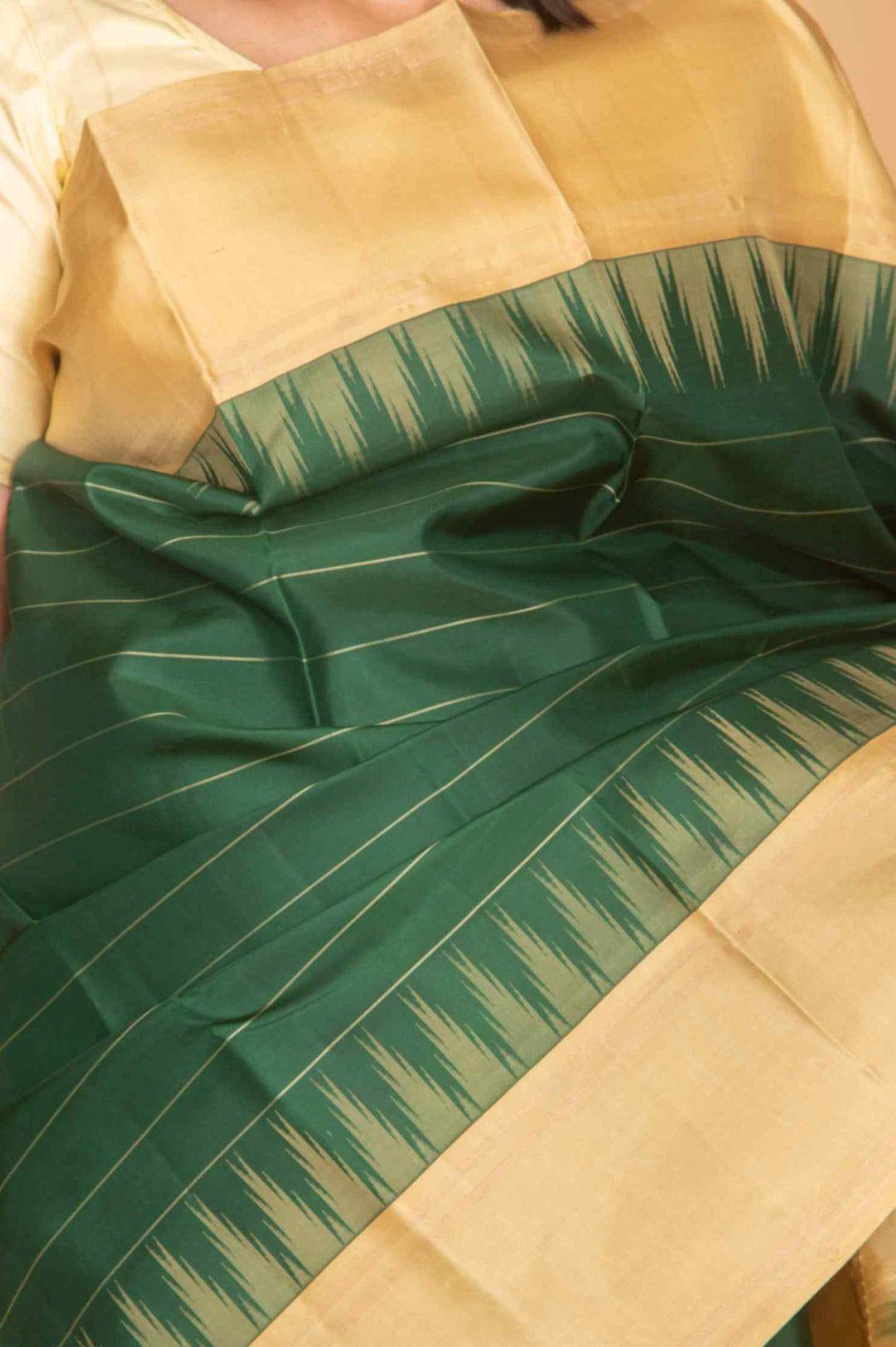 Moss green and sage green temple border silk saree