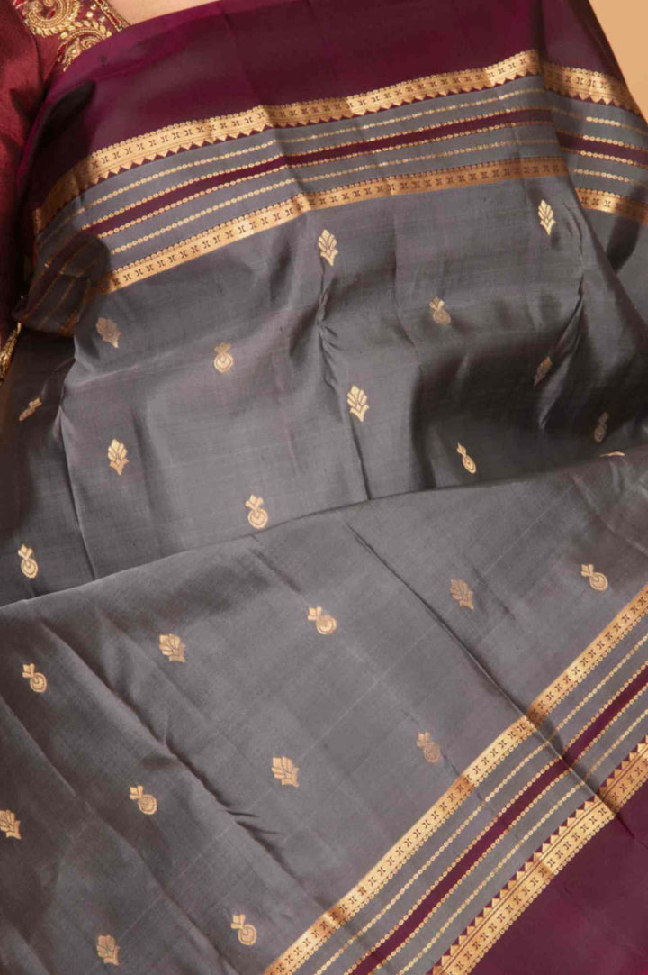 Grey and purple adukku pettu silk saree