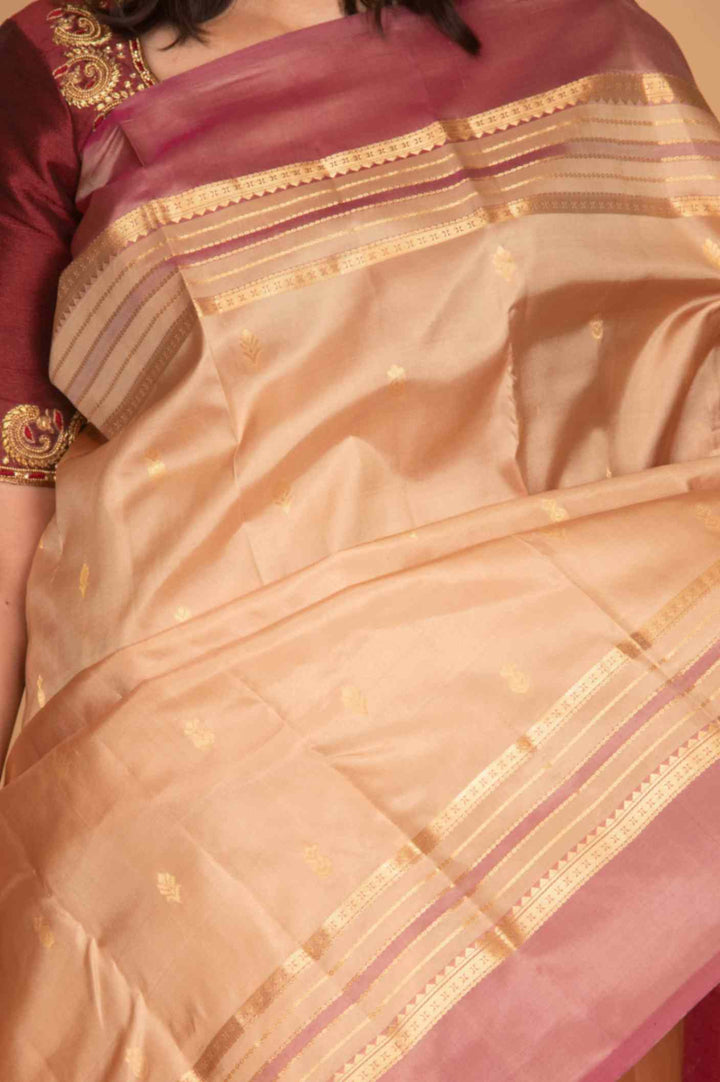 Parchment white and dual tone pink silk saree