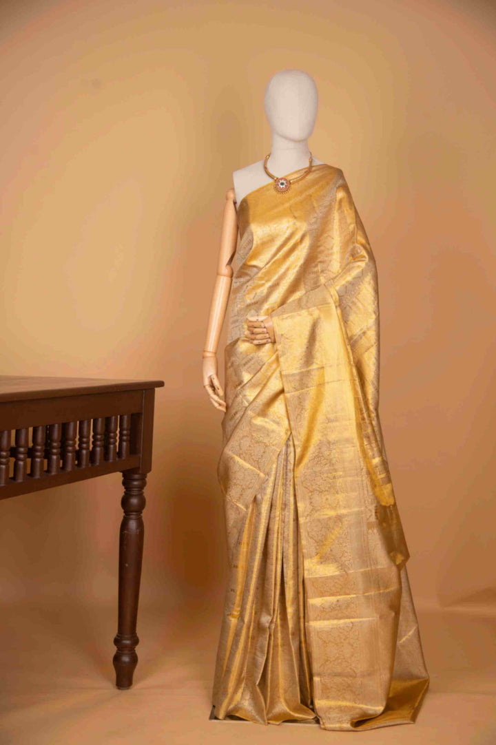Golden tissue bridal silk saree