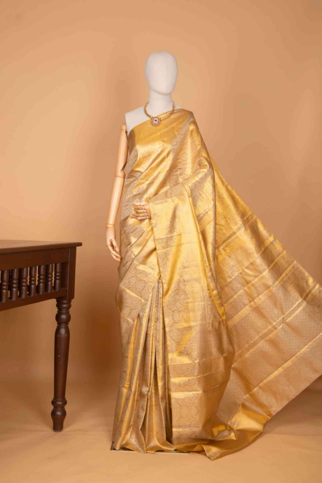 Golden tissue bridal silk saree