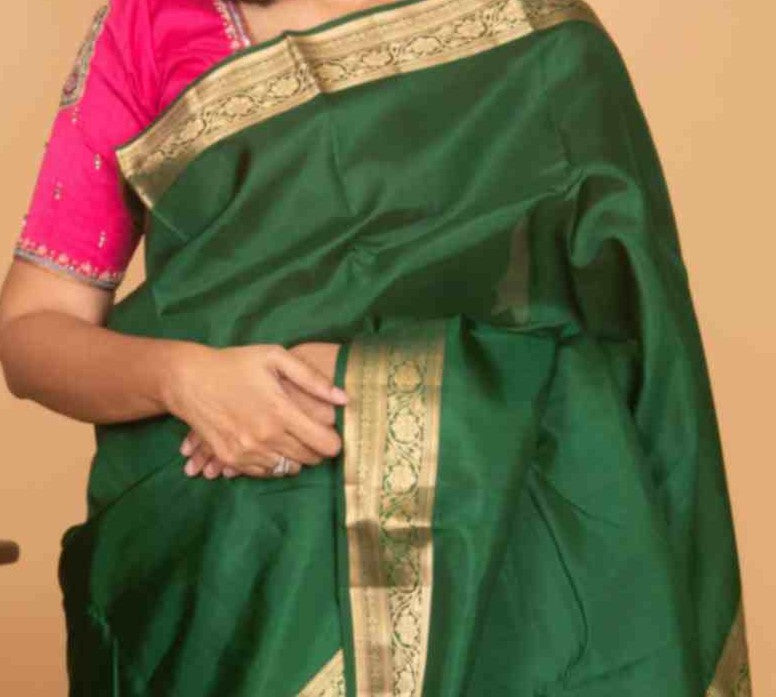 Forest green plain kanchi silk saree