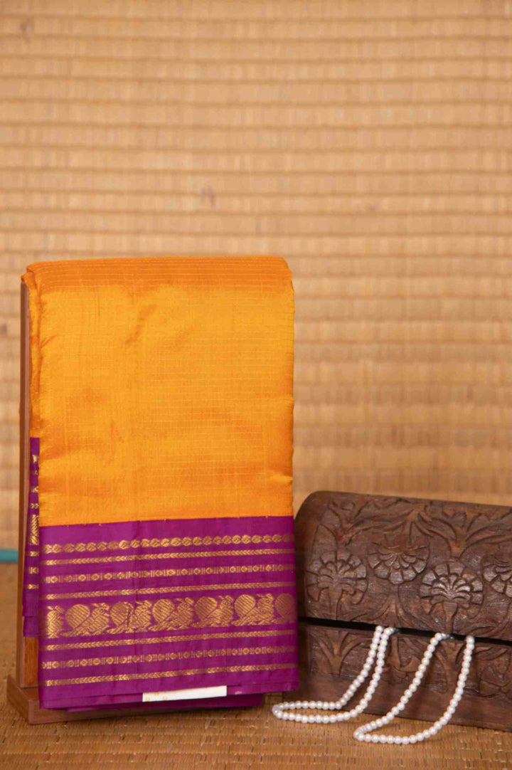 Golden yellow and vadamalli purple silk cotton saree