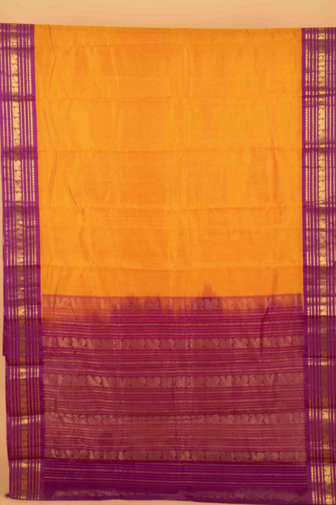 Golden yellow and vadamalli purple silk cotton saree