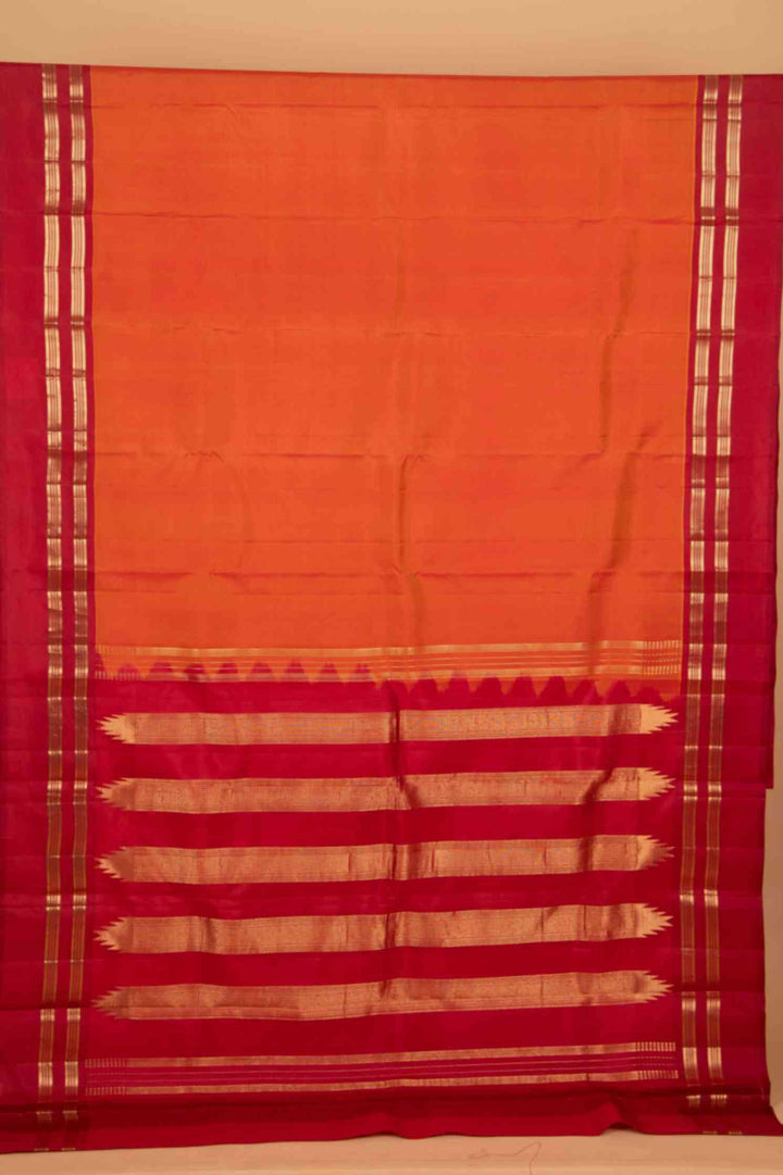 Dual tone orange and red pure silk saree