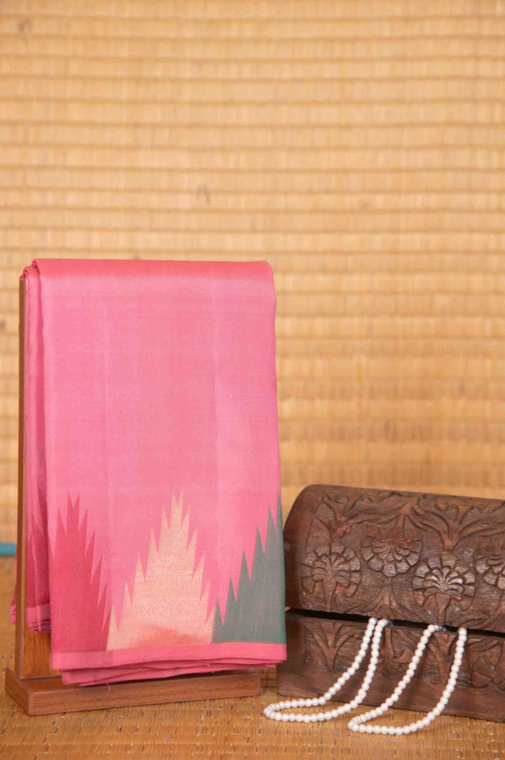 Lotus pink temple border pure silk saree