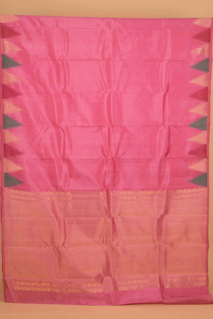 Lotus pink temple border pure silk saree