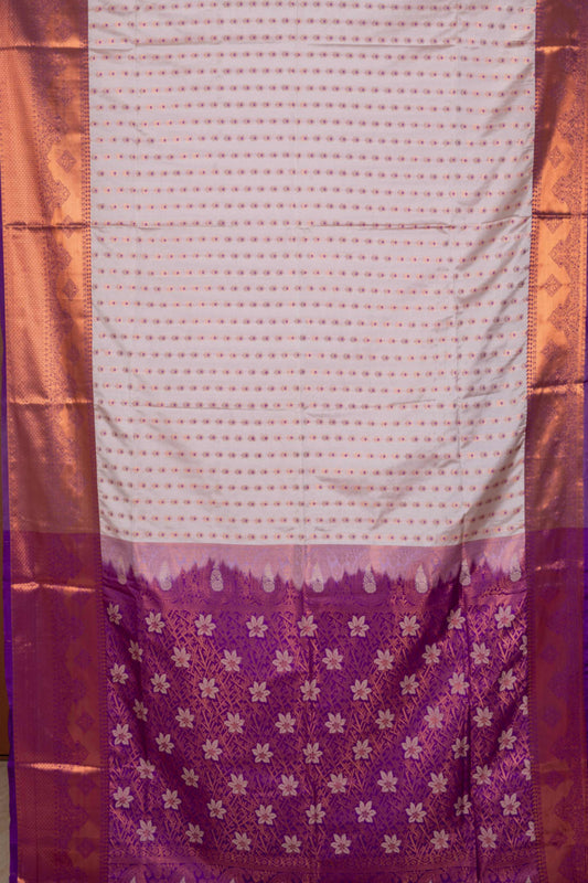 Pearl white meenakari semi soft silk saree