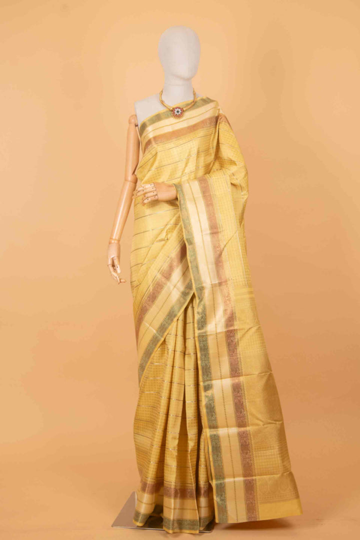 Cream pure zari silk saree