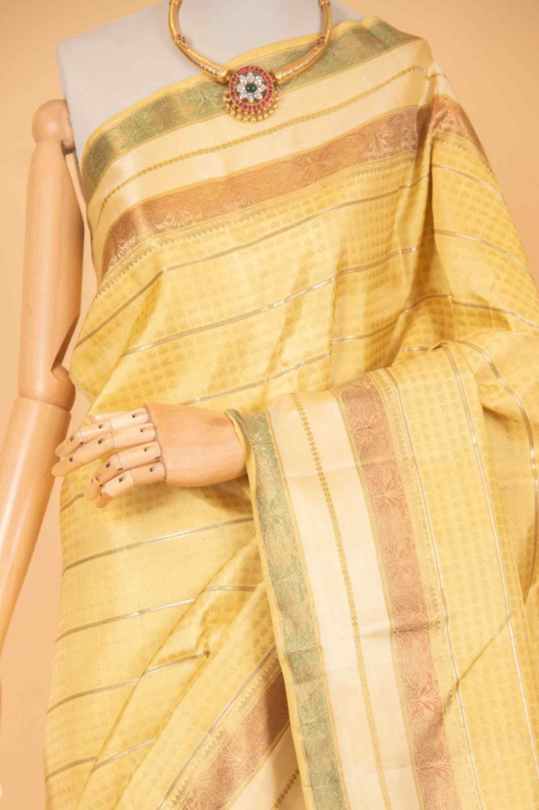 Cream pure zari silk saree