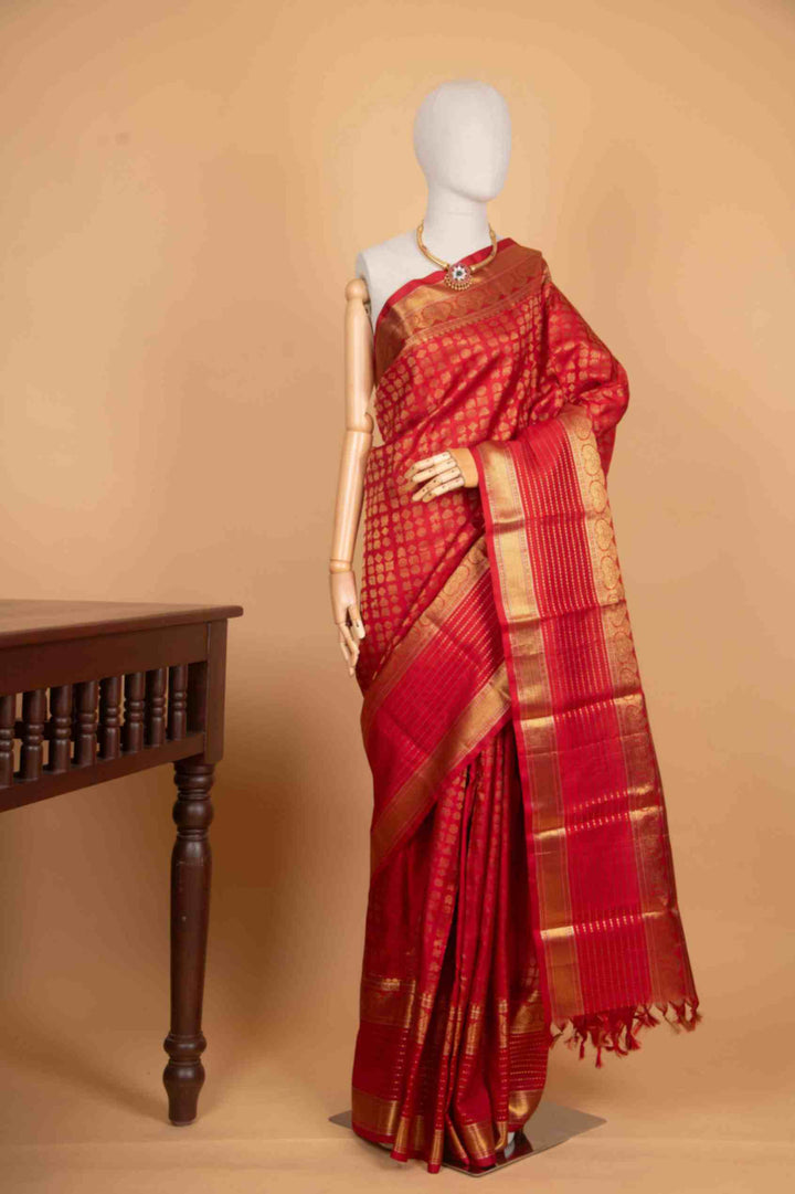 Red traditional pure zari silk saree