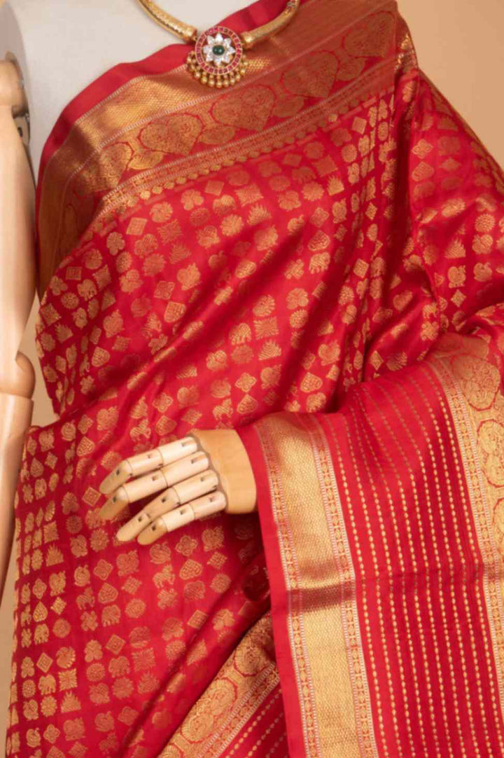Red traditional pure zari silk saree