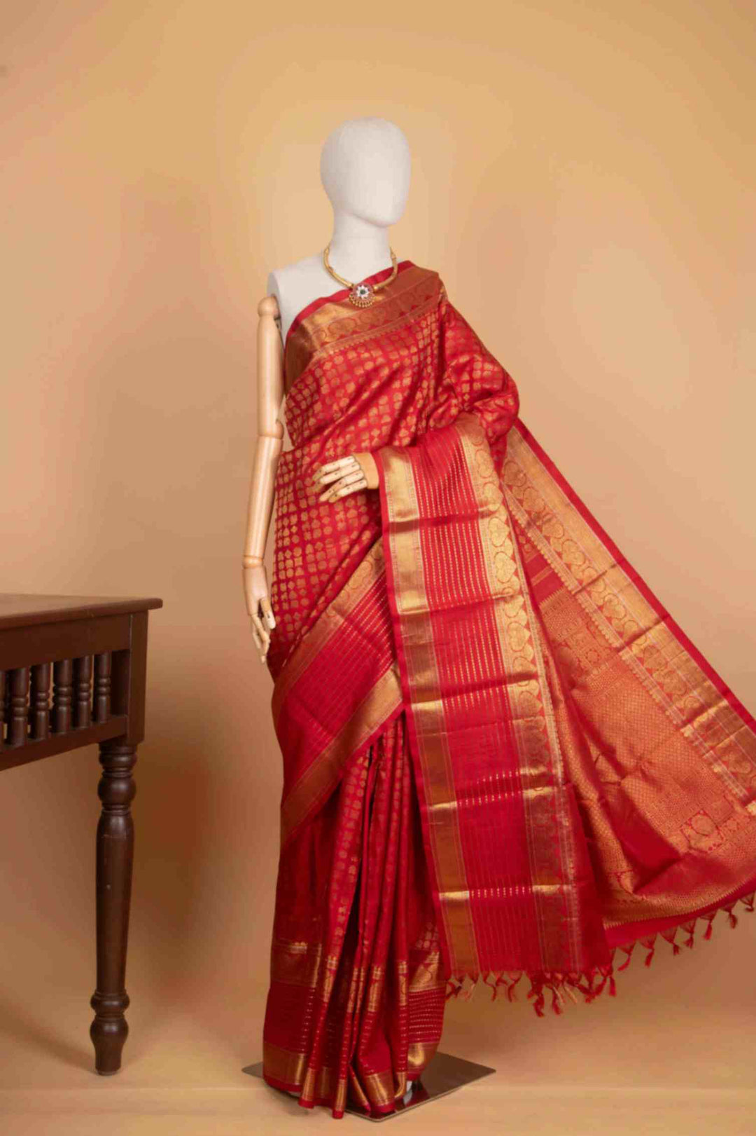 Red traditional pure zari silk saree