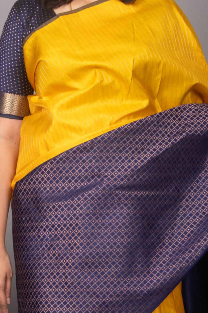 Yellow and blue half and half designer silk saree