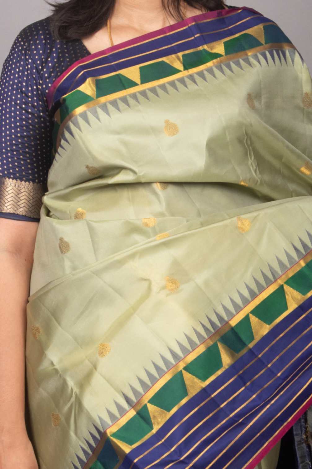 Sage green and navyblue korvai silk saree