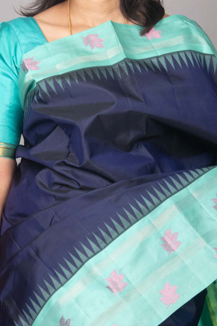 Navyblue and turquoise korvai silk saree