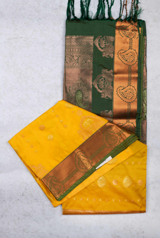 Yellow and green semi silk saree