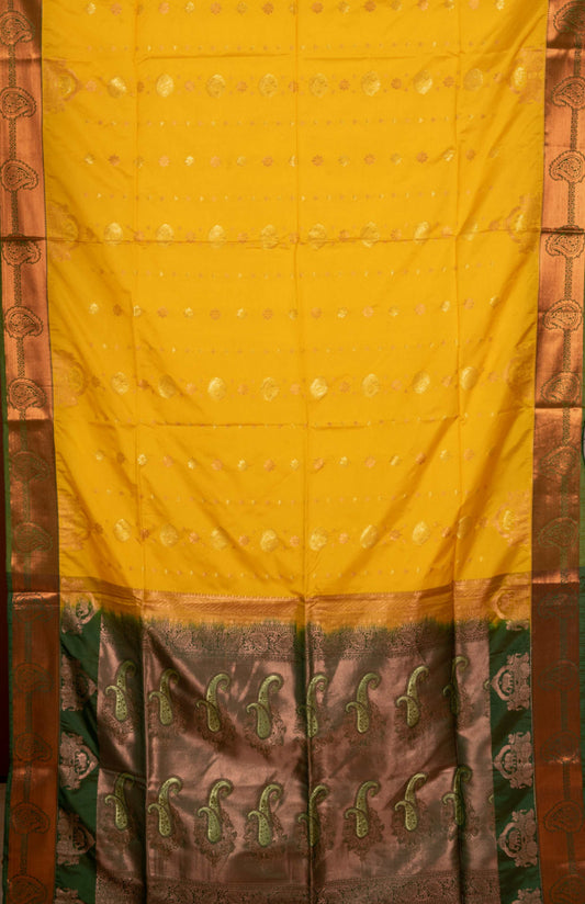 Yellow and green semi silk saree