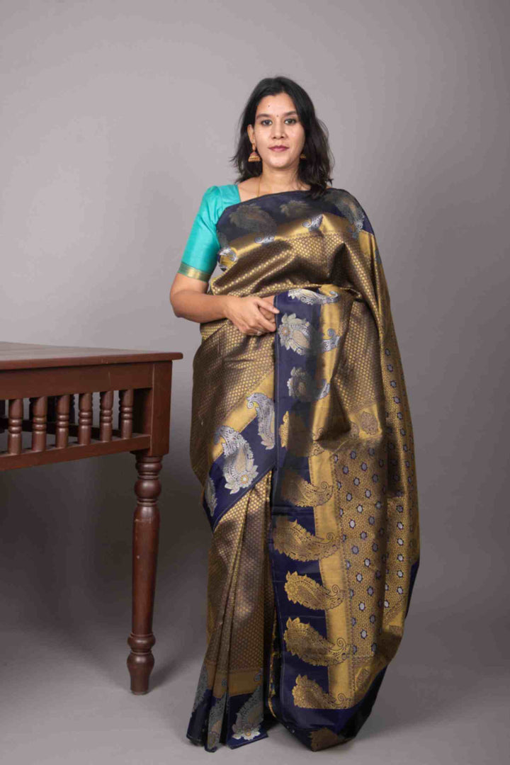 Navyblue meenakari party wear kanjivaram silk saree