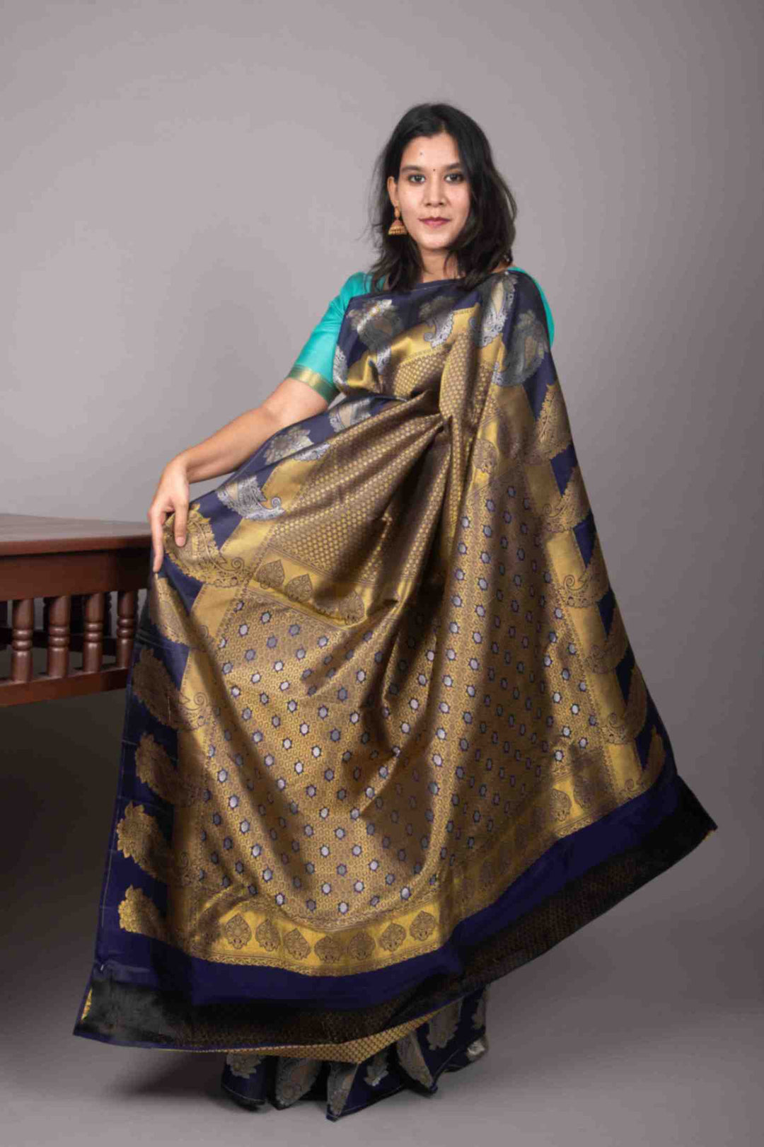 Navyblue meenakari party wear kanjivaram silk saree