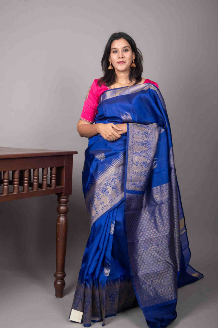 Admiral blue designer silk saree